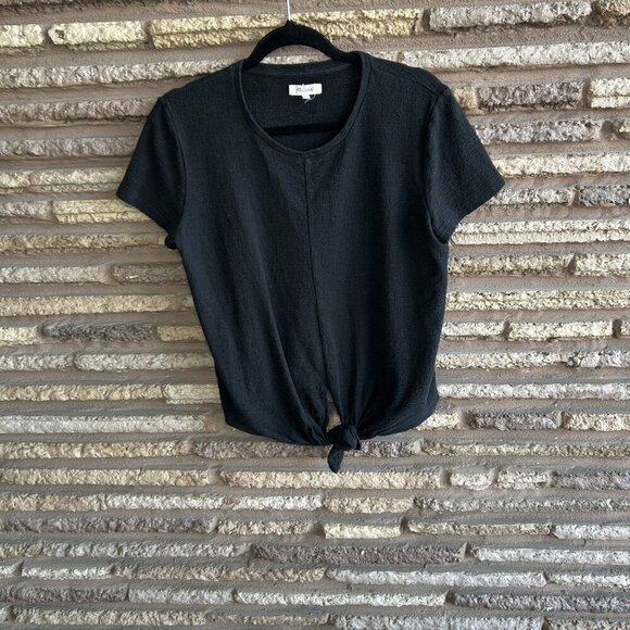 Madewell Black Cropped Tie Front Short Sleeve Tee 100% Cotton Size Medium - Picture 8 of 8
